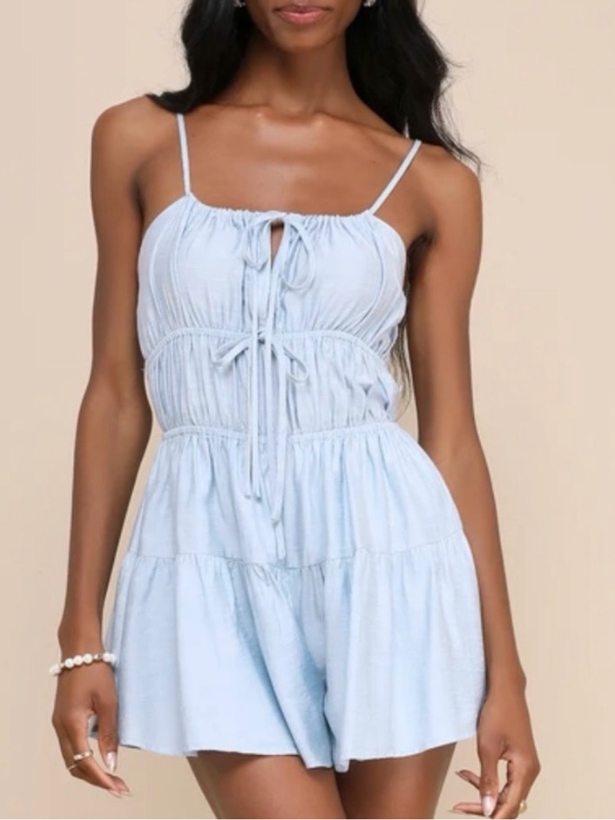 Lulu’s Light Blue Spaghetti Strap Romper